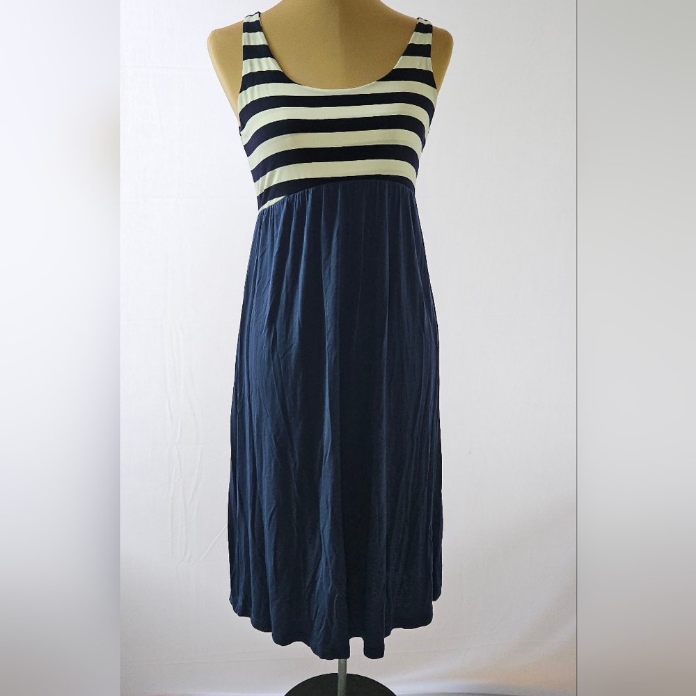 Striped Navy and White Sleeveless Dress - S